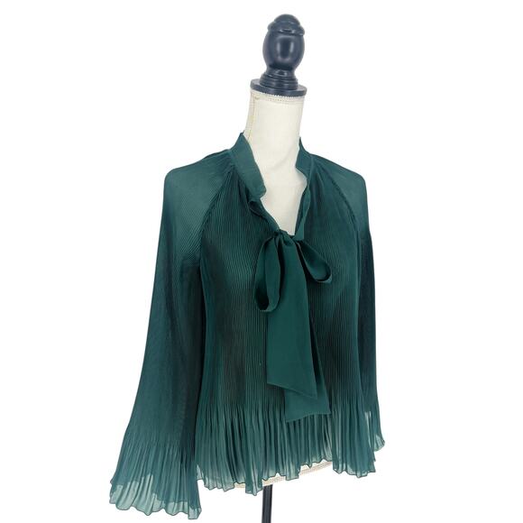 Derek Lam 10 Crosby Emerald Pleated Tie Neck Long Sleeve Blouse 6 - Picture 6 of 12
